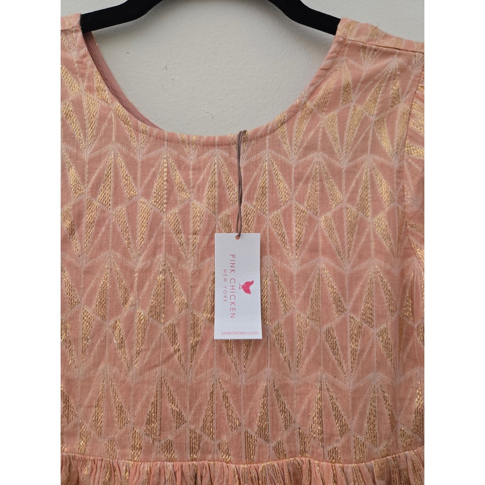 Pink Chicken Girls Peach Gold Metallic Geometric Long Sleeve Dress Size 10Y NWT - Picture 4 of 7